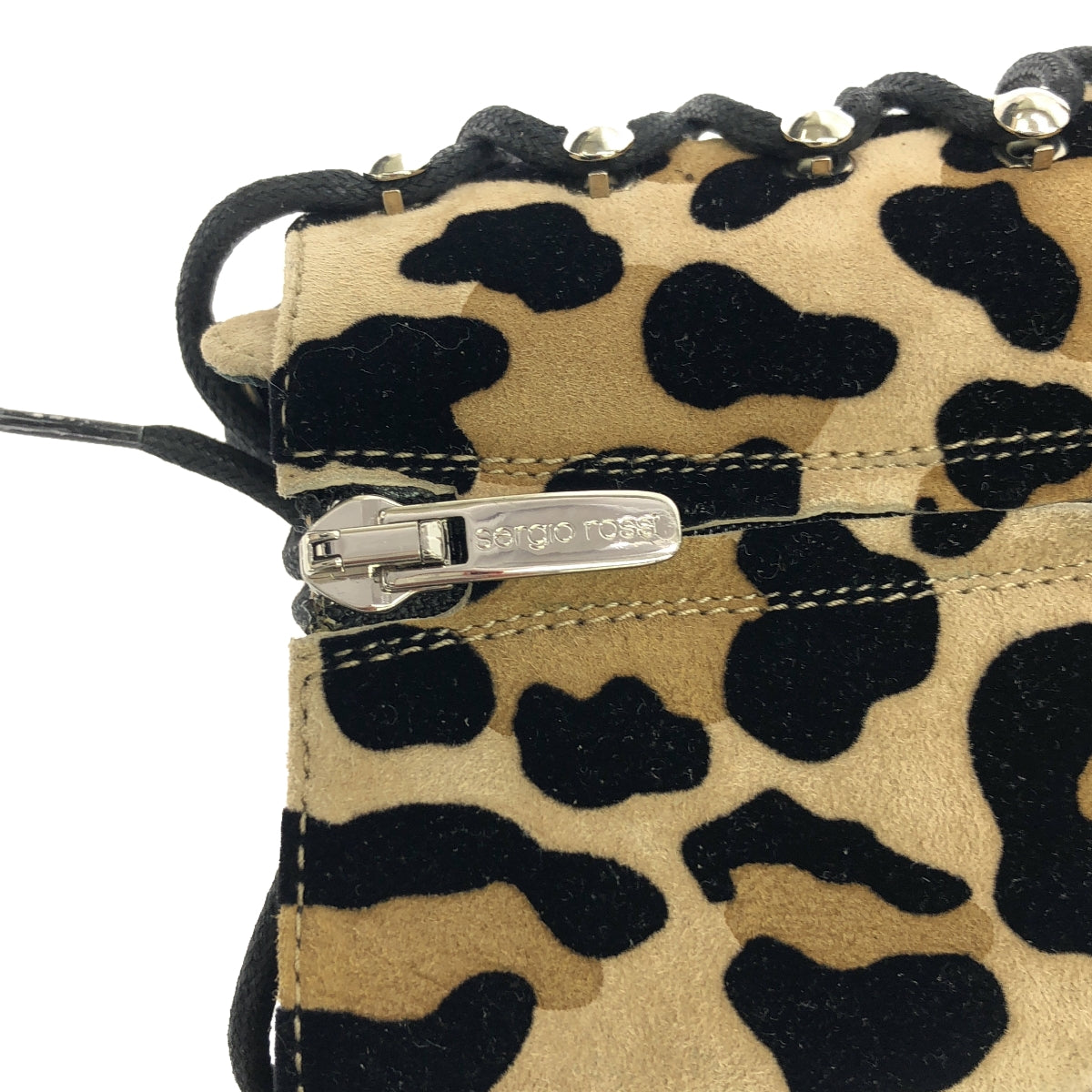 【美品】 sergio rossi / セルジオロッシ | SR JOAN / スエード レザー レオパード サイドジップ レースアップ ブーツ | 36 | ベージュ系 | レディース