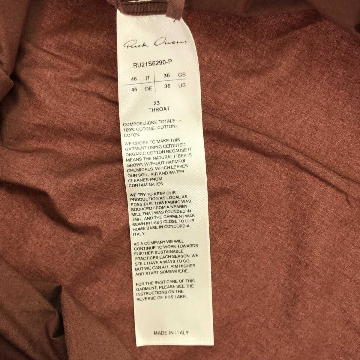 【미품】 Rick Owens / 릭 오웬스 | 2021SS | SNAP COLLAR FAUN SHIRT 스냅 컬러 셔츠 | 46 | 브라운 | 남성