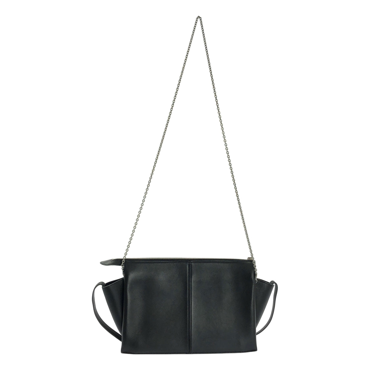 【美品】  CELINE / セリーヌ | CHAIN TRI-FOLD / トリフォルド 2way チェーンショルダー 付き レザー ロゴクラッチ バッグ | ブラック | レディース