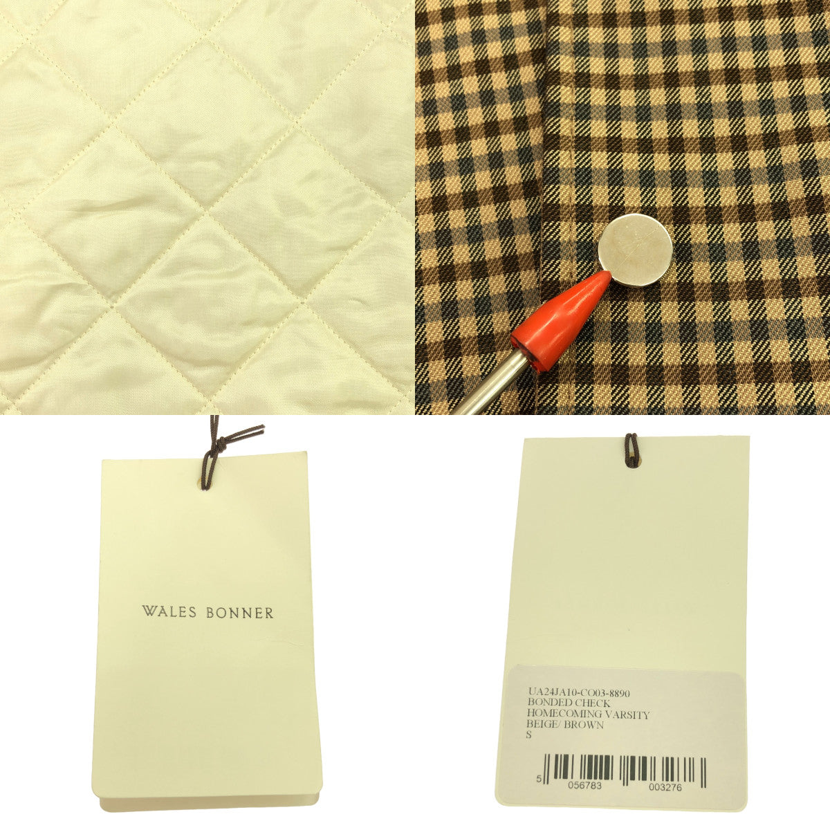 WALES BONNER / 웨일스 보너 | 2024AW | Homecoming Varsity Jacket 코튼 레이온 체크 안솜 스타잔 | S | 남성
