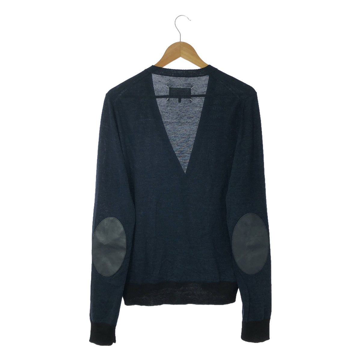 Maison Margiela / メゾンマルジェラ | 2017SS | リネン ウール エルボーパッチ ハイゲージ Vネックニットカーディガン | L | ネイビー | メンズ