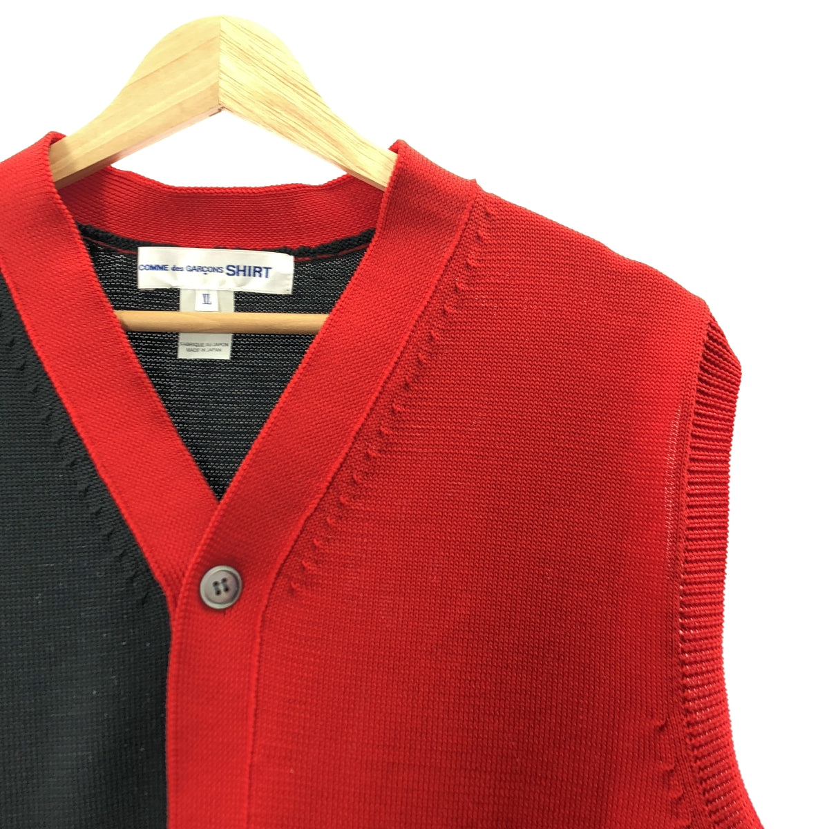 【미품】 COMME des GARCONS SHIRT / 콤데 갤슨 셔츠 | 2022SS | 2 톤 컬러 폴리 에스테르 니트 베스트 | XL | 블랙 / 레드 | 남성