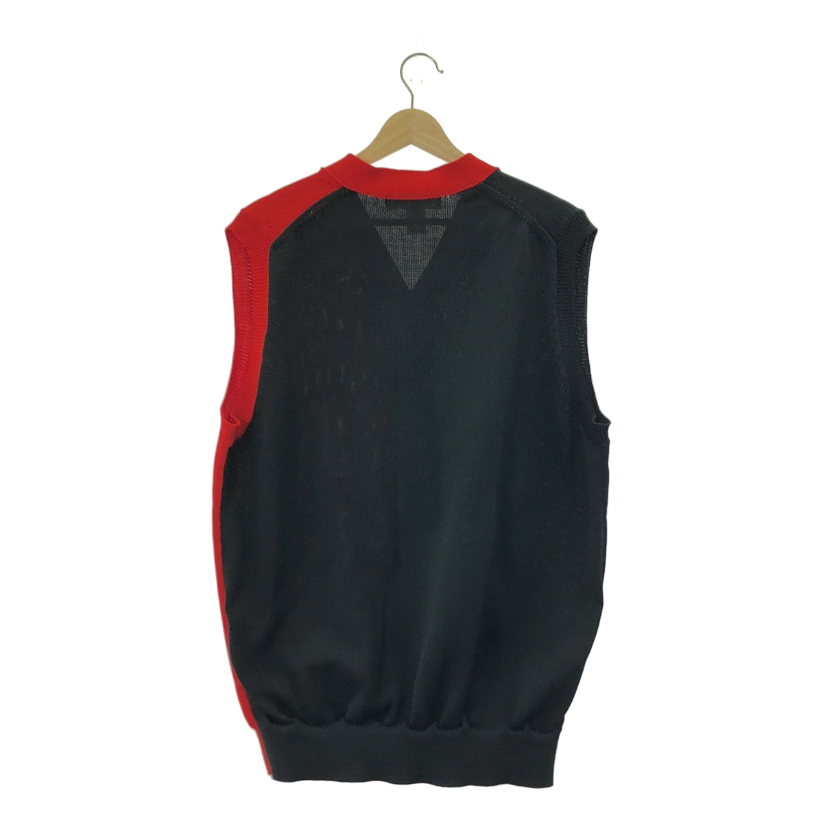 【미품】 COMME des GARCONS SHIRT / 콤데 갤슨 셔츠 | 2022SS | 2 톤 컬러 폴리 에스테르 니트 베스트 | XL | 블랙 / 레드 | 남성
