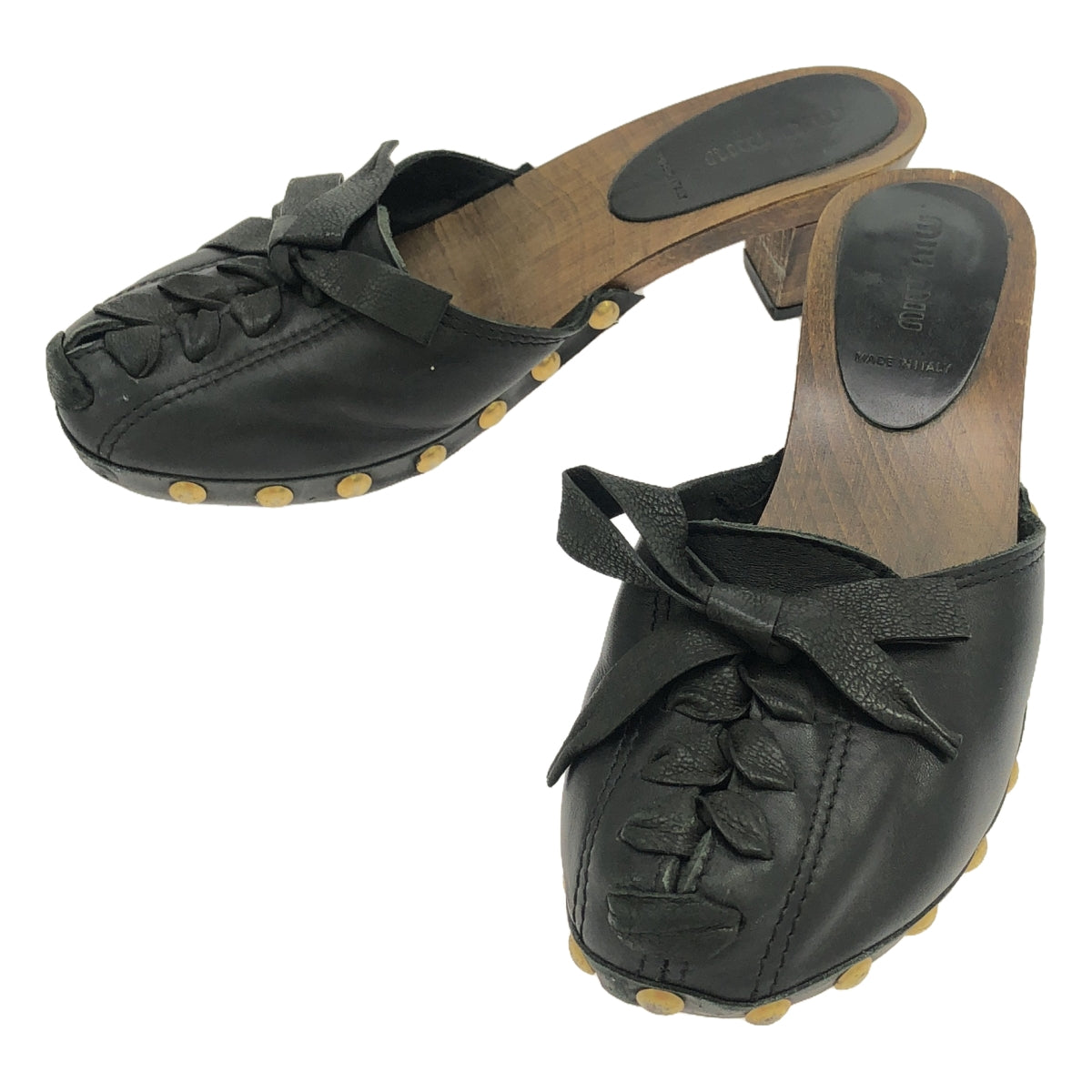 miu miu / Miu Miu | Leather lace-up wood sole mule sandals | 36 | Women's