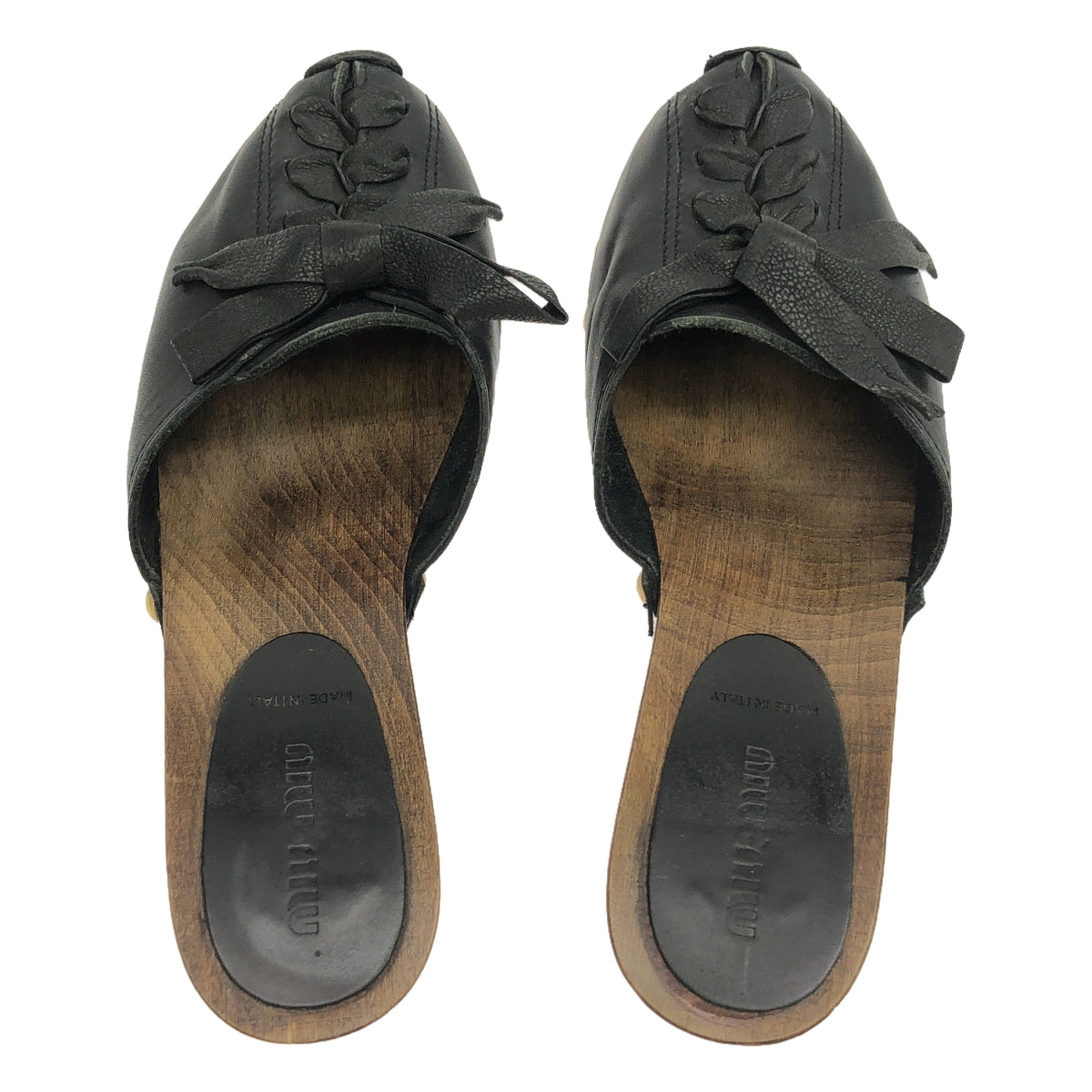 miu miu / Miu Miu | Leather lace-up wood sole mule sandals | 36 | Women's