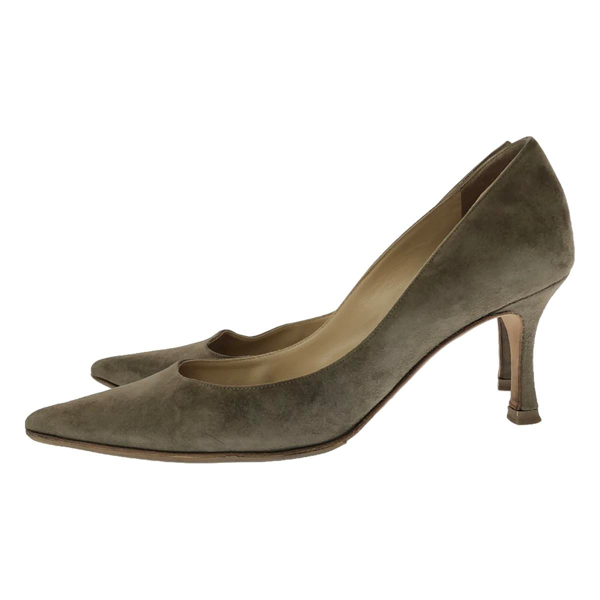 MANOLO BLAHNIK / マノロブラニク | レザー スエード ポインテッドトゥ ヒール パンプス | 37 1/2 | ブラウン系 | レディース