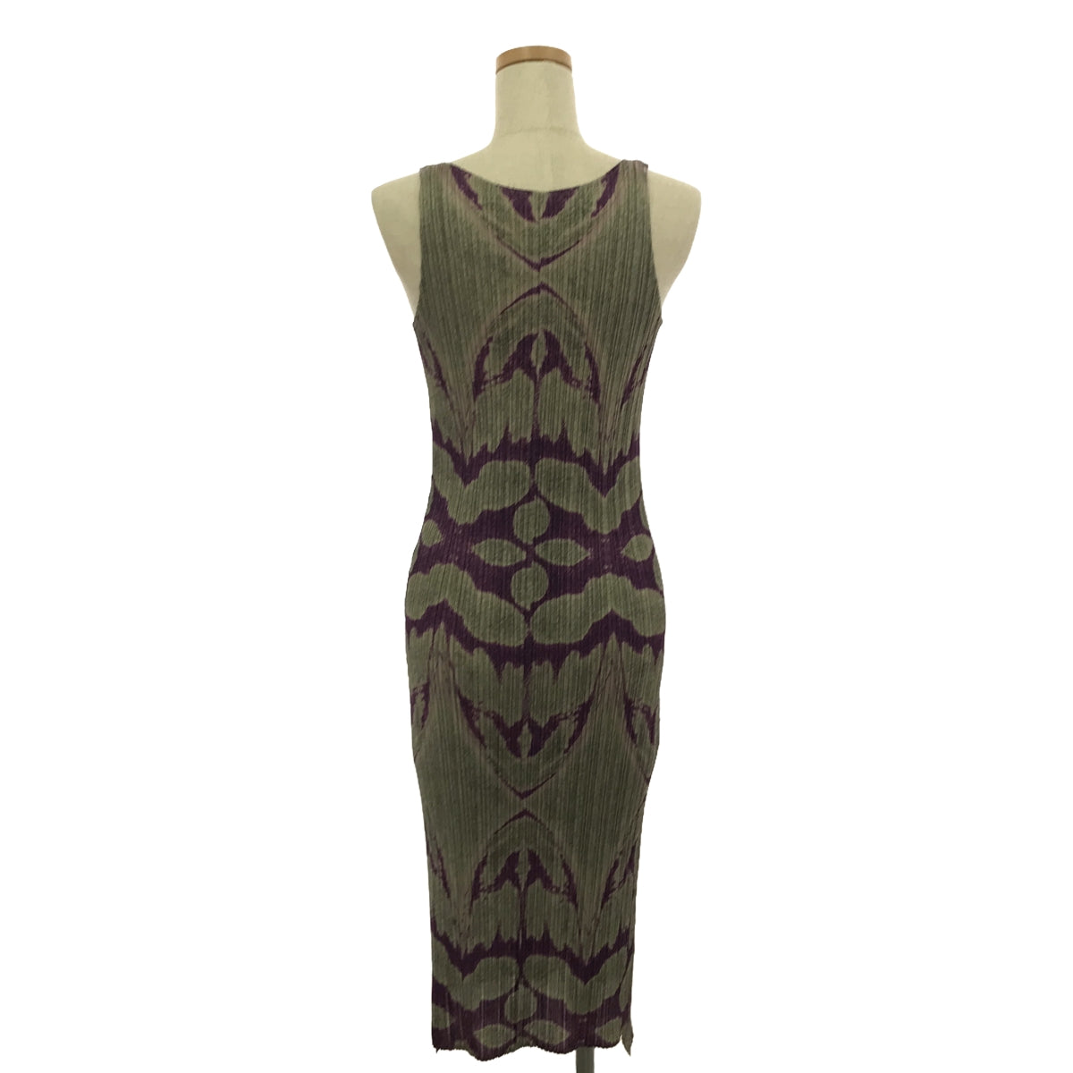 【美品】 PLEATS PLEASE ISSEY MIYAKE / プリーツプリーズイッセイミヤケ | Ikat Tribal Pleats Dress プリーツ ワンピース | 1 | パープル/カーキ | レディース