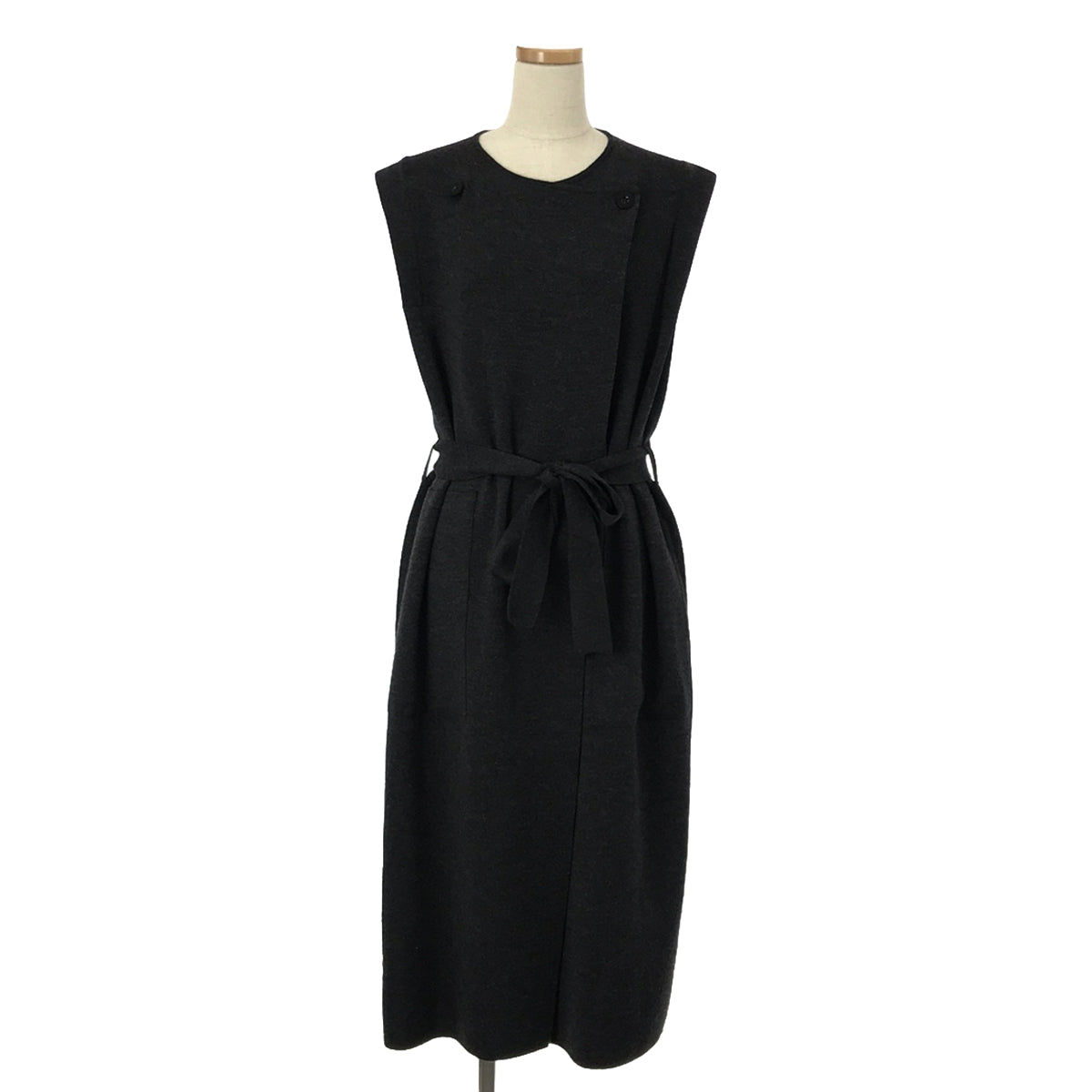 ESTNATION |羊毛腰帶長馬甲 | 38 |炭灰色 |女性的