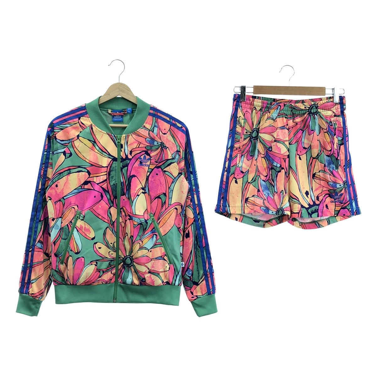 adidas / アディダス | セットアップ 総柄 サイドライン ジャージ トラックジャケット / ドローストリング ショートパンツ ショーツ | OT / M | マルチカラー | レディース