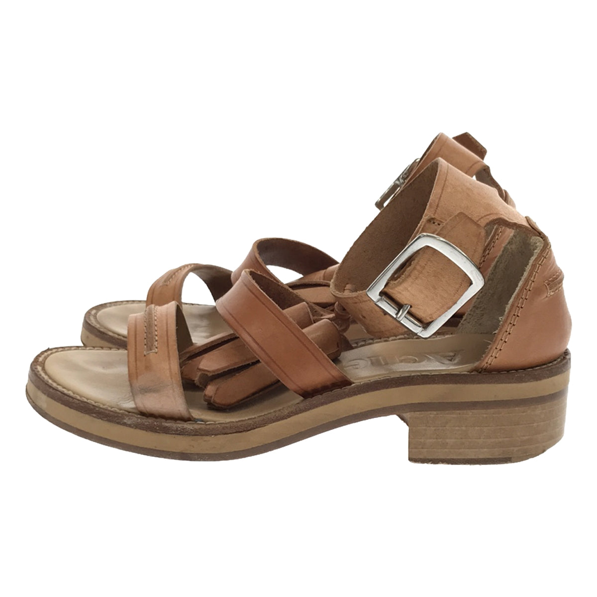 青春痘 |皮革流蘇帶涼鞋 |尺寸 35 |米色 |女性的