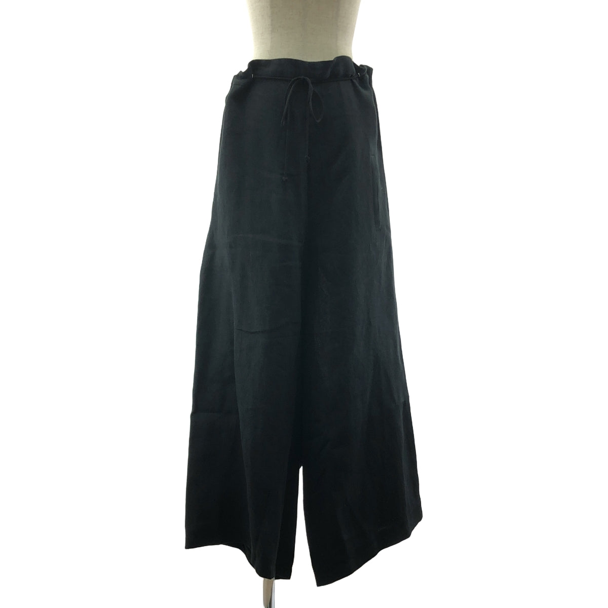 Yohji Yamamoto FEMME / ヨウジヤマモトファム | バックギャザーレース ドッキング ドローストリング ワイドパンツ | 2 | ブラック | レディース
