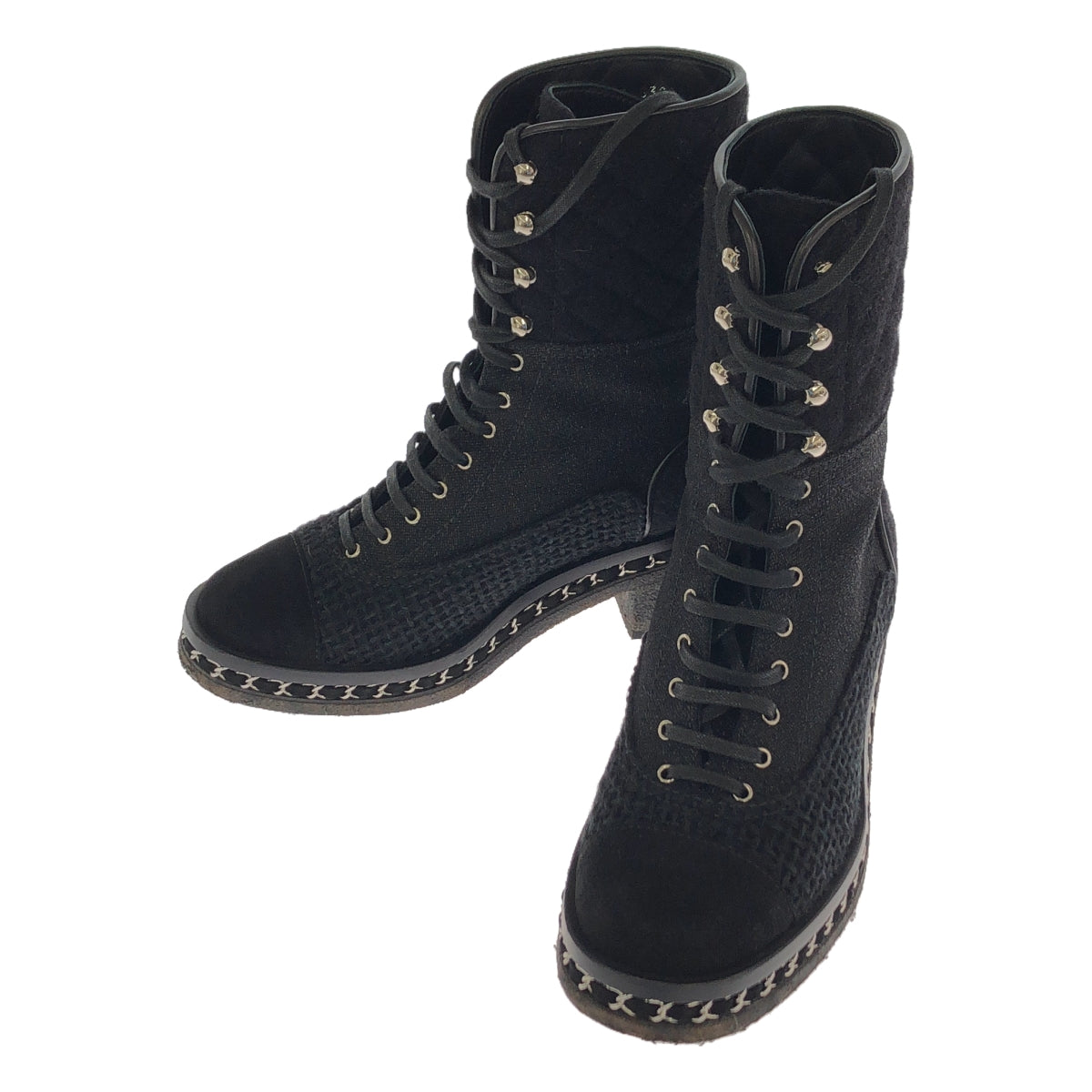 CHANEL | Tweed wool chain sole boots | 39C | Black | Women's