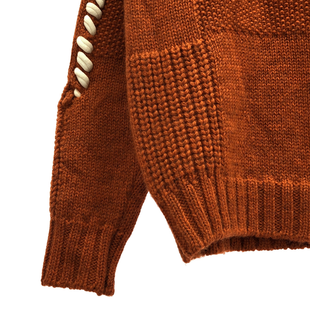 【미품】 SHOOP / 슈프 | 2021AW | mori sweater / 스티치 워크 니트 풀오버 | M | 오렌지 | 남성