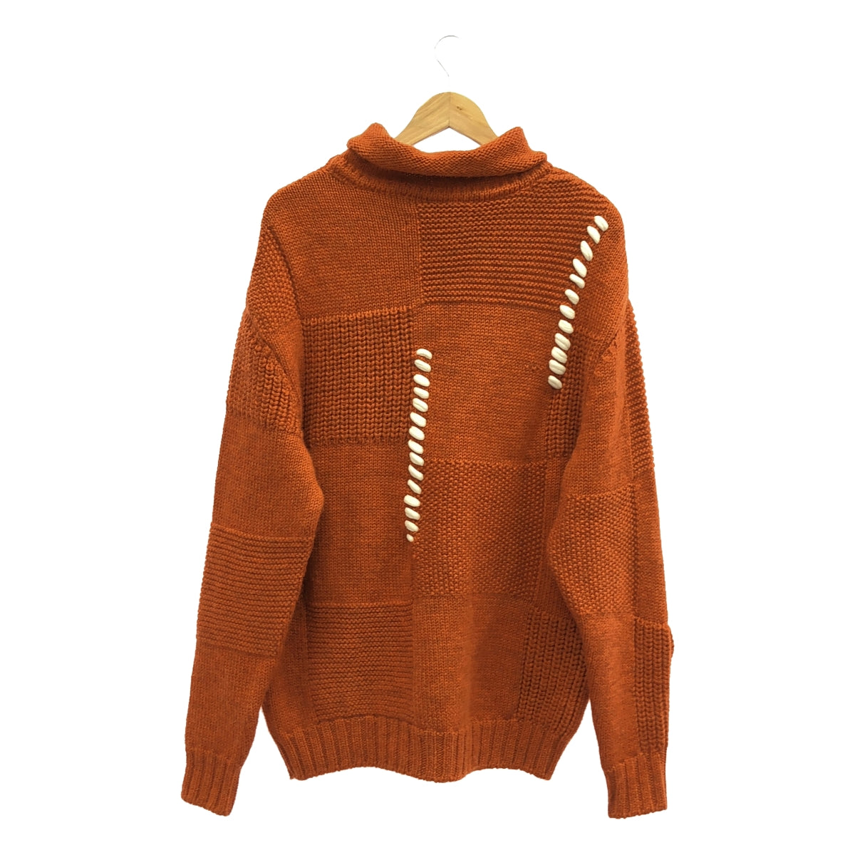 【미품】 SHOOP / 슈프 | 2021AW | mori sweater / 스티치 워크 니트 풀오버 | M | 오렌지 | 남성