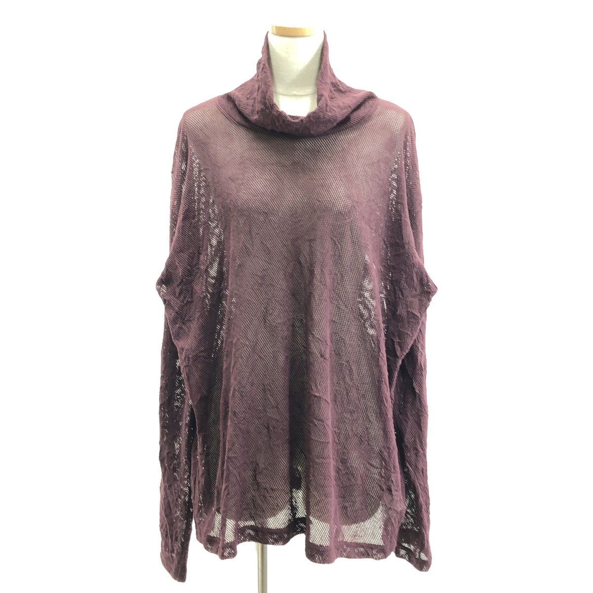 【美品】  JOHN LAWRENCE SULLIVAN / ジョンローレンスサリバン | 2024SS | Wrinkled mesh turtle neck top メッシュ タートルネック カットソー | S | ボルドー | メンズ