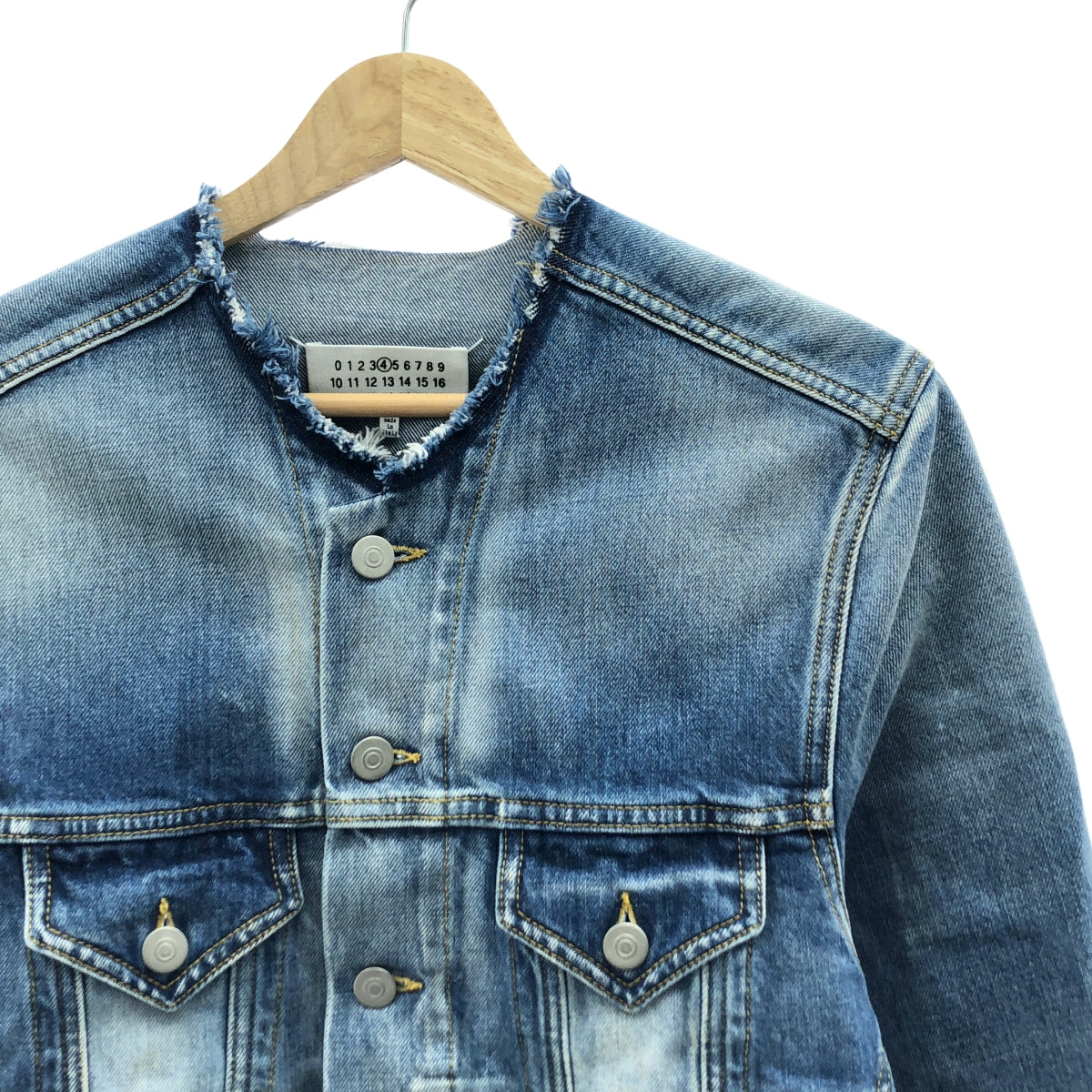 Maison Margiela / メゾンマルジェラ | 2021SS | denim jacket / ブリーチ カットオフ ノーカラー デニムジャケット | 36 | レディース