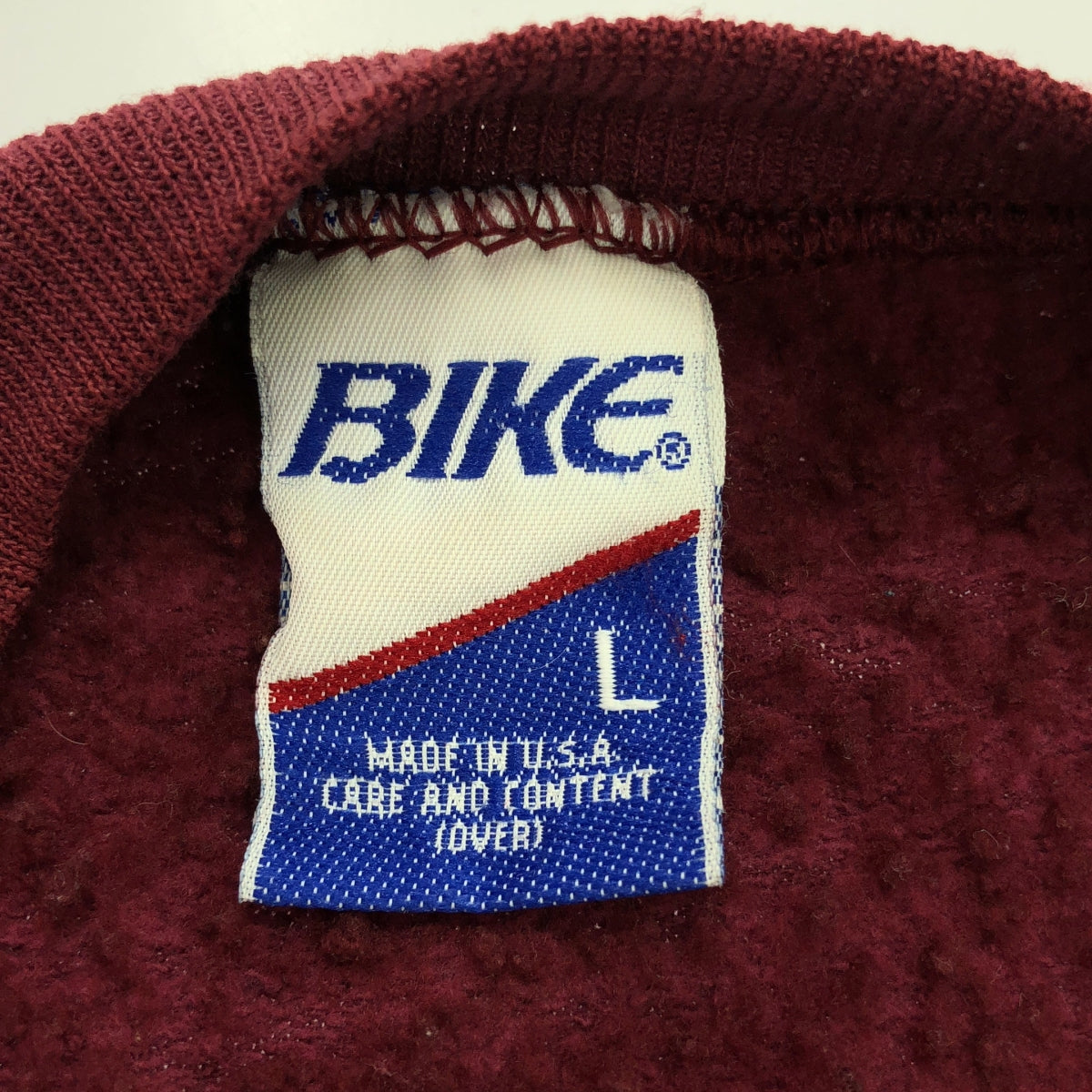 復古 / 復古服裝 | 90 年代復古 BIKE 空白運動衫美國製造 | L |勃艮第 |男士