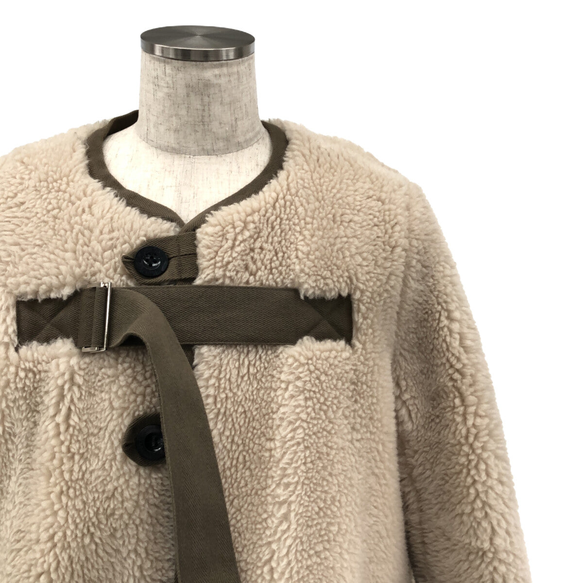 【미품】 sacai / 사카이 | 2020AW | 리버시블 이소재 보어 전환 밀리터리 오버코트 | 2 | 아이보리/카키 | 남성