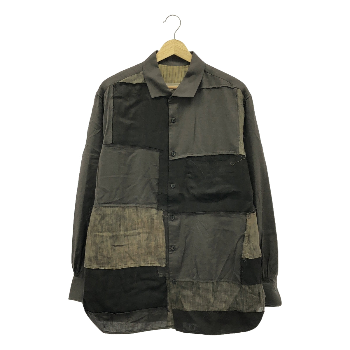 【美品】 ziggy chen / ジギーチェン | COLLAGE SHIRT / レギュラーカラーパッチシャツ | 46 | ブラウン | メンズ