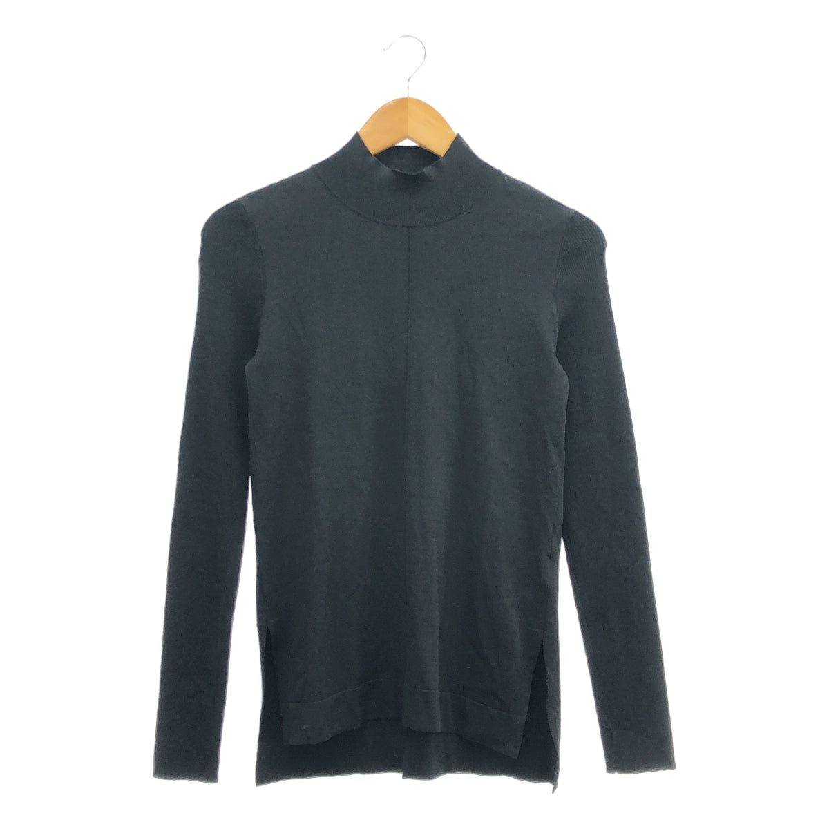 【미품】 UN3D / 앤슬리드 | 레이온 슬릿 하이넥 리브 니트 | 36 | 블랙 | 여성