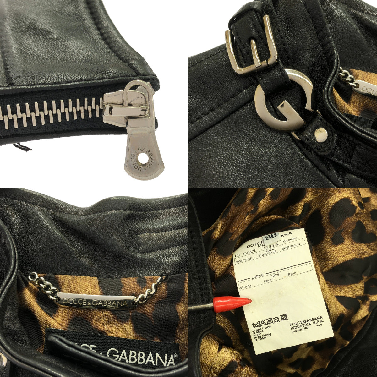 DOLCE&GABBANA / ドルチェ&ガッバーナドルガバ | シープスキン レザー シングル ライダース ジャケット / レオパード総裏地 | 36 | ブラック | レディース