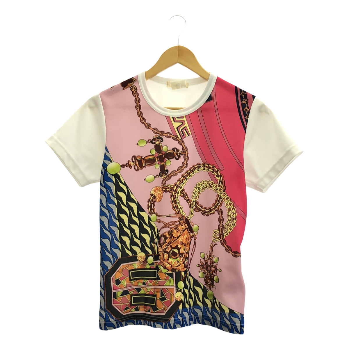 COMME des GARCONS | 2019SS | Scarf pattern polyester T-shirt | S | White / Multicolor | Women's
