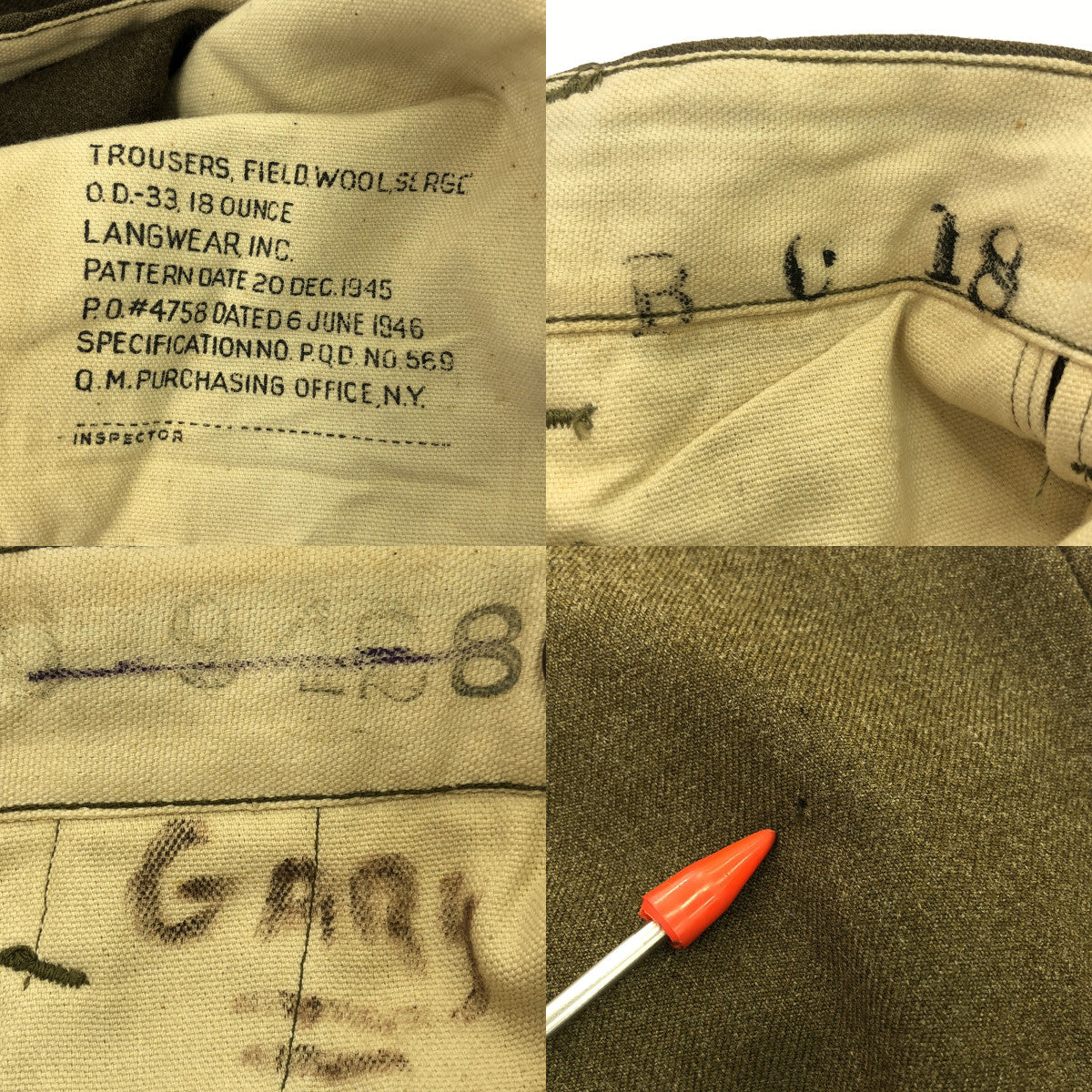 USARMY / 미군 | 40s 빈티지 M-1945 울 필드 팬츠 | W32 L29 | 올리브 | 남성