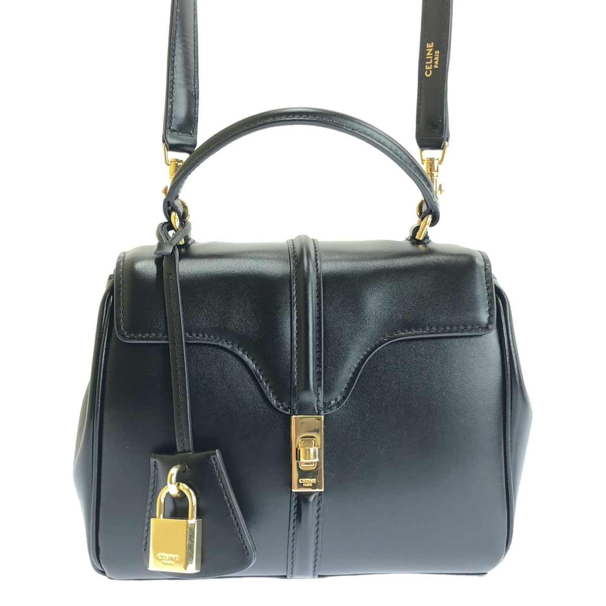 【美品】  CELINE / セリーヌ | ミニ 16 セーズ 2way ハンド ショルダーバッグ | ブラック/ゴールド | レディース