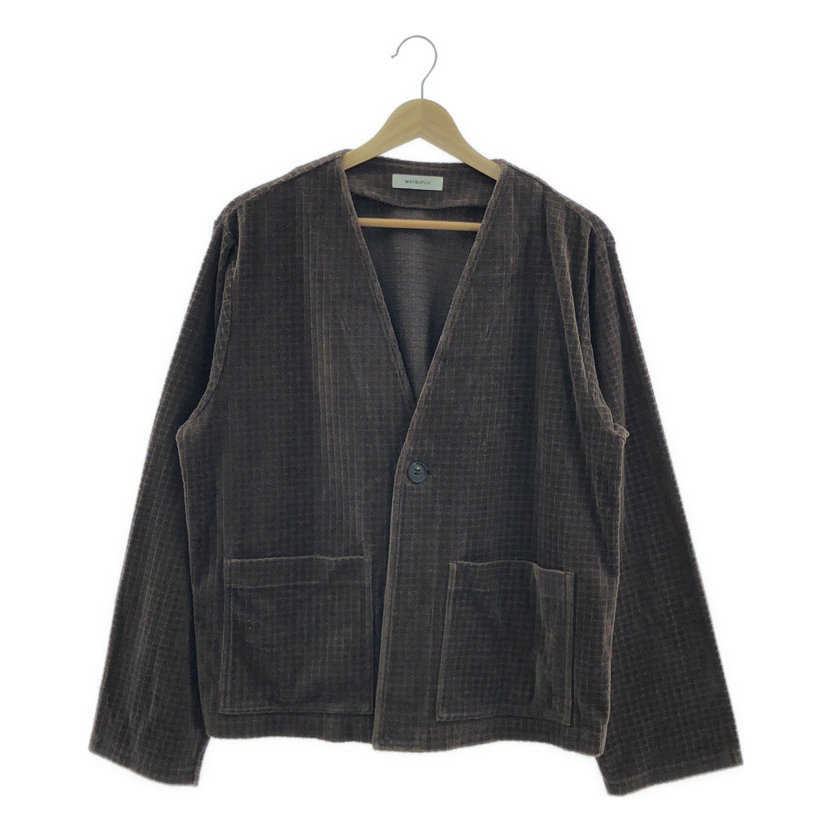MATSUFUJI / 마츠후지 | 2023AW | Velor Block Check Jacquard Cardigan / 벨루어 블록 체크 자가드 가디건 | 2 | 맨즈