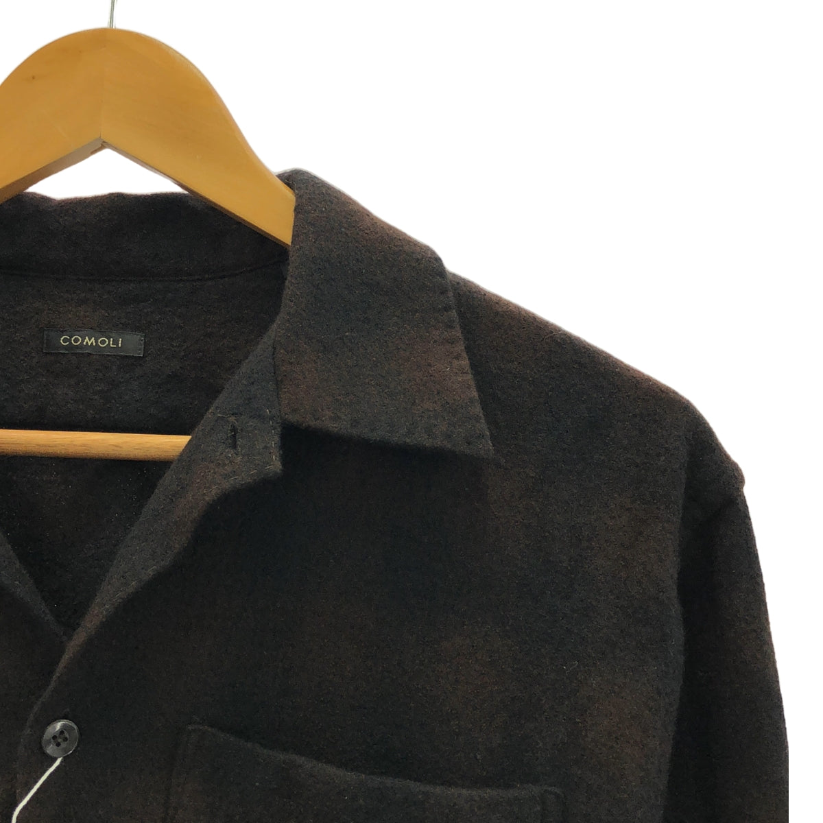 【美品】 COMOLI / コモリ | ウールチェック オープンカラーシャツ / S03-02008 | 1 | brown | メンズ