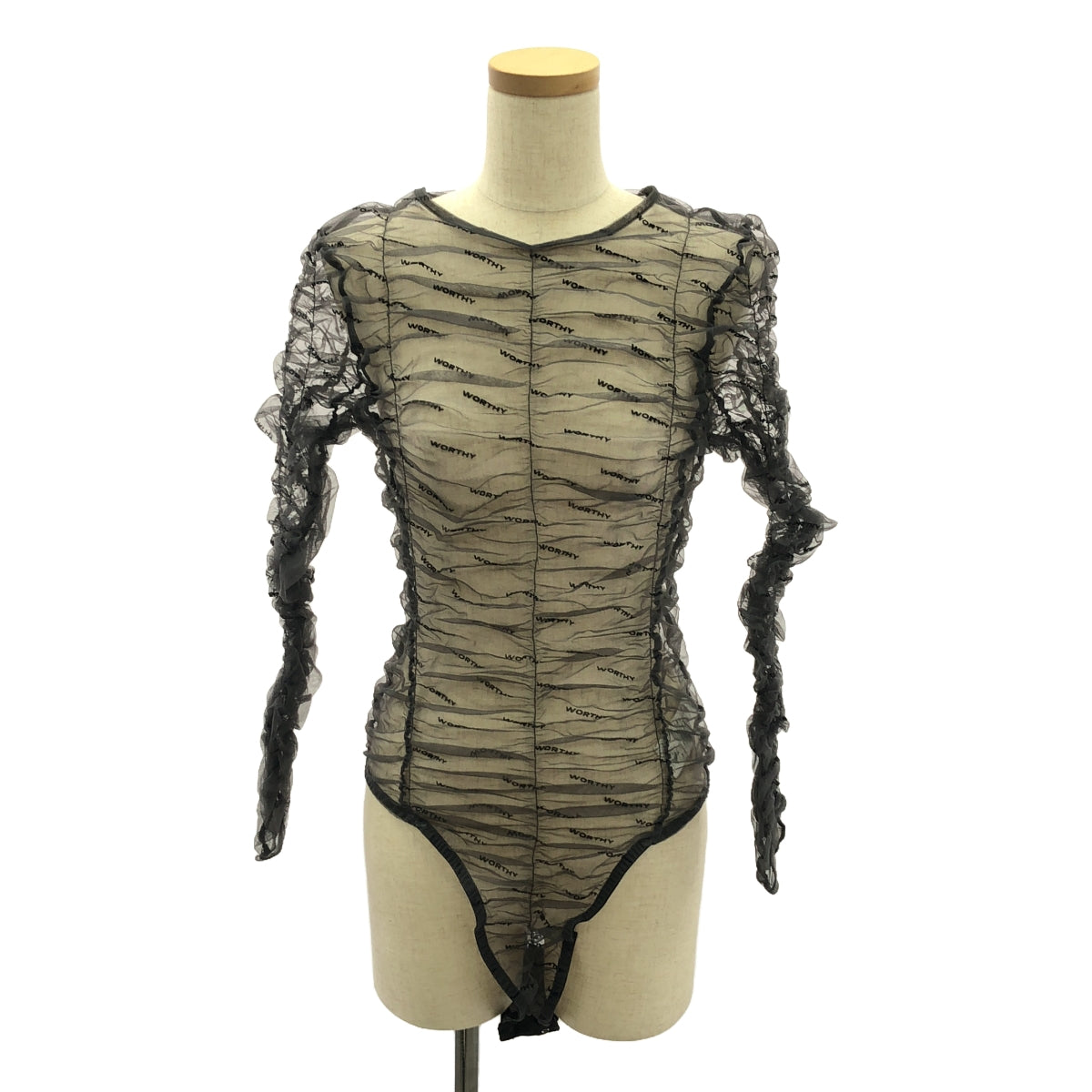 【美品】 PRANK PROJECT / プランクプロジェクト | Flocky Logo Tulle Bodysuit / フロッキーロゴ チュール ボディスーツ トップス | F | BLU | レディース