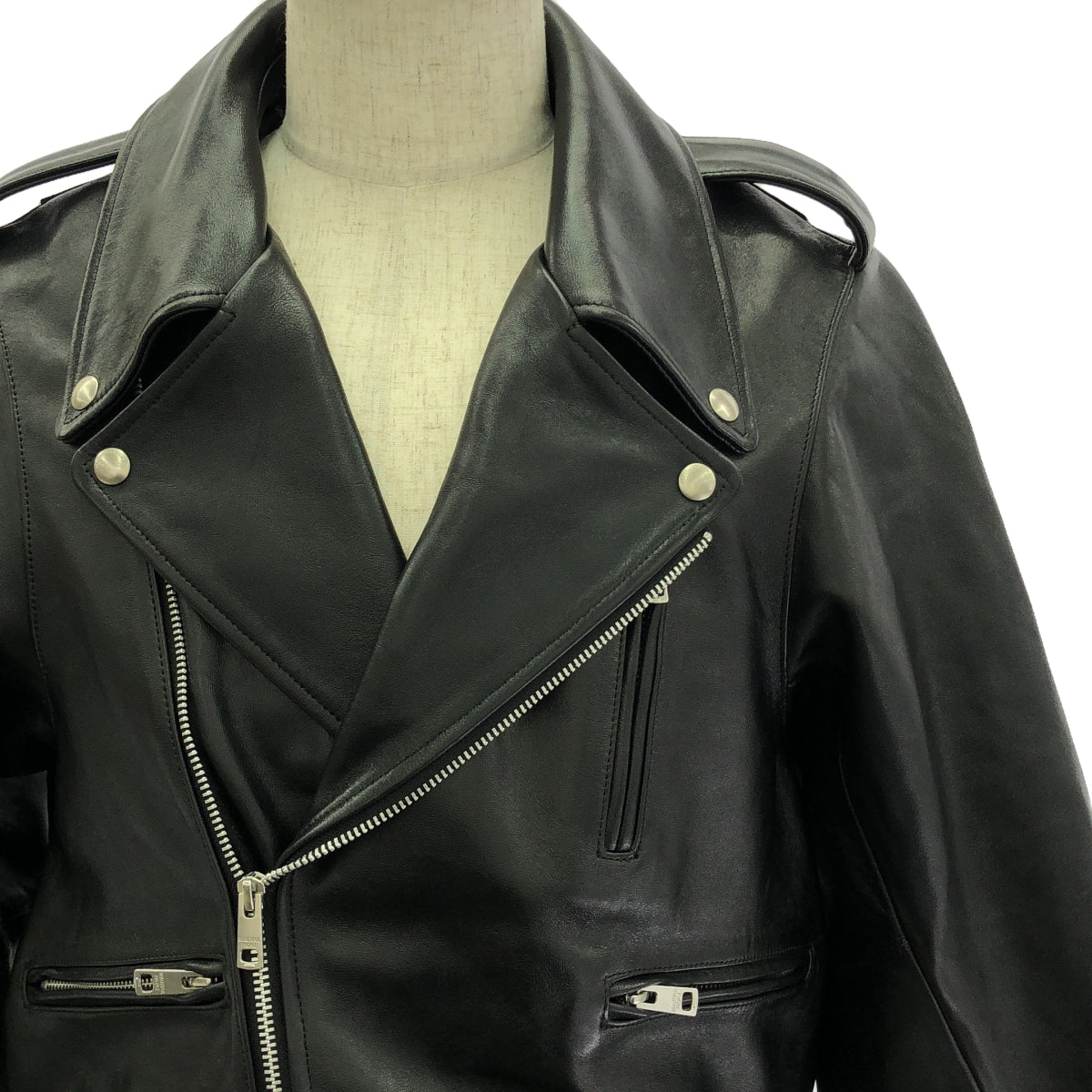 【美品】  beautiful people / ビューティフルピープル | 2023AW | double-end vintage leather riders jacket / ダブルエンド レザー ライダースジャケット / 総柄裏地 | 34 | ブラック | メンズ