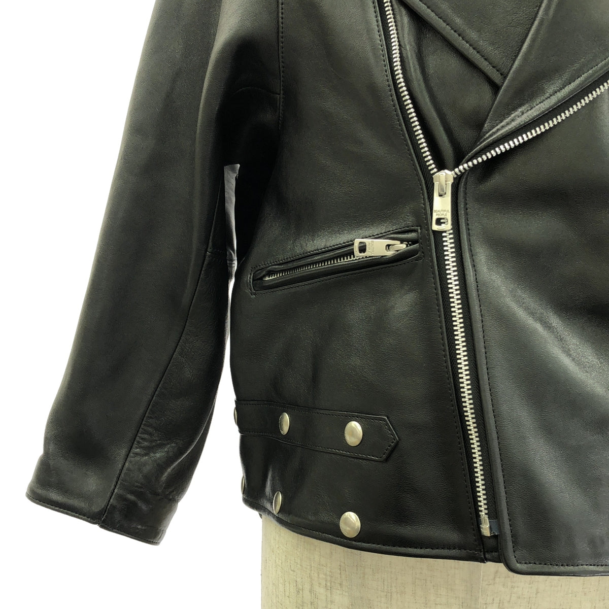 【美品】  beautiful people / ビューティフルピープル | 2023AW | double-end vintage leather riders jacket / ダブルエンド レザー ライダースジャケット / 総柄裏地 | 34 | ブラック | メンズ
