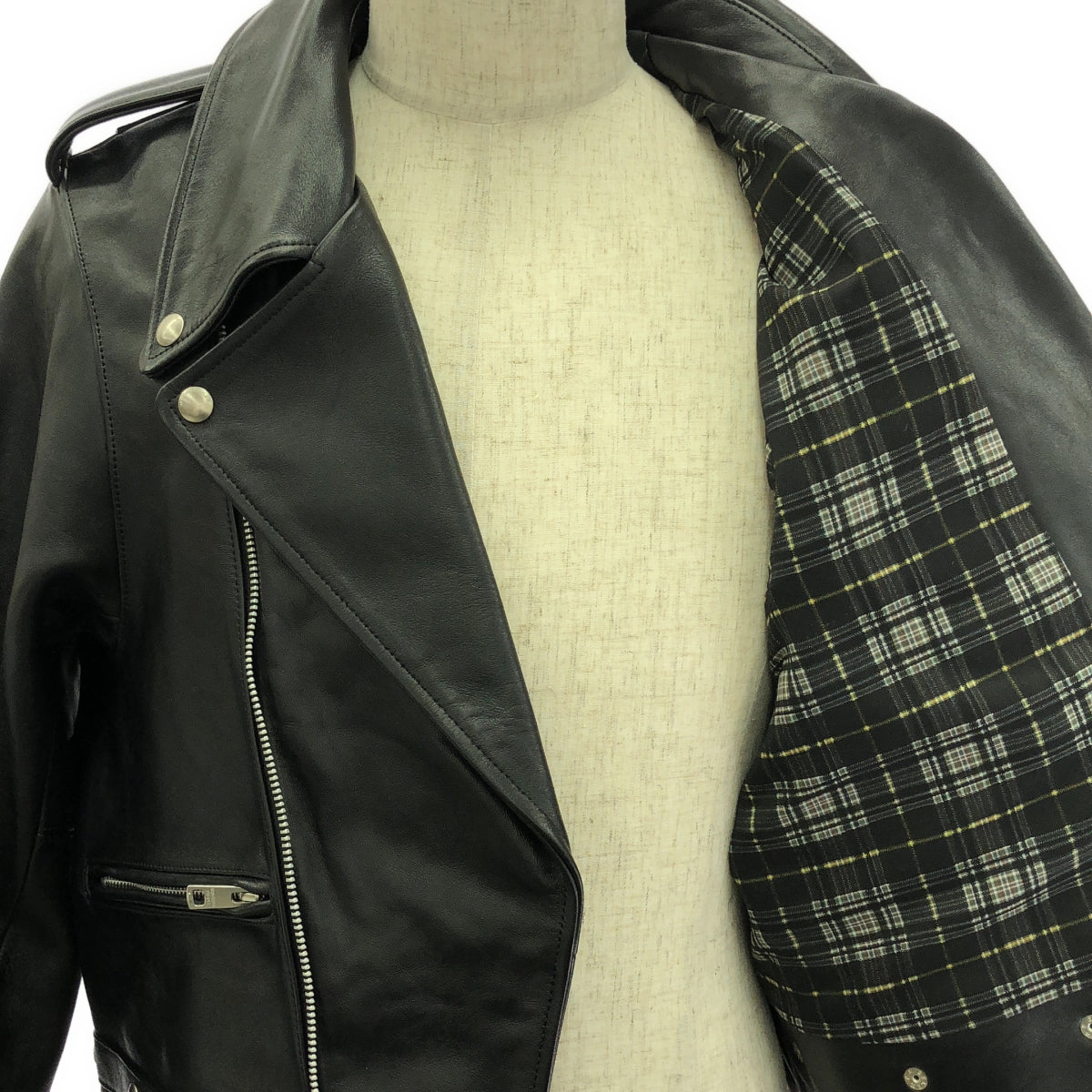 【美品】  beautiful people / ビューティフルピープル | 2023AW | double-end vintage leather riders jacket / ダブルエンド レザー ライダースジャケット / 総柄裏地 | 34 | ブラック | メンズ