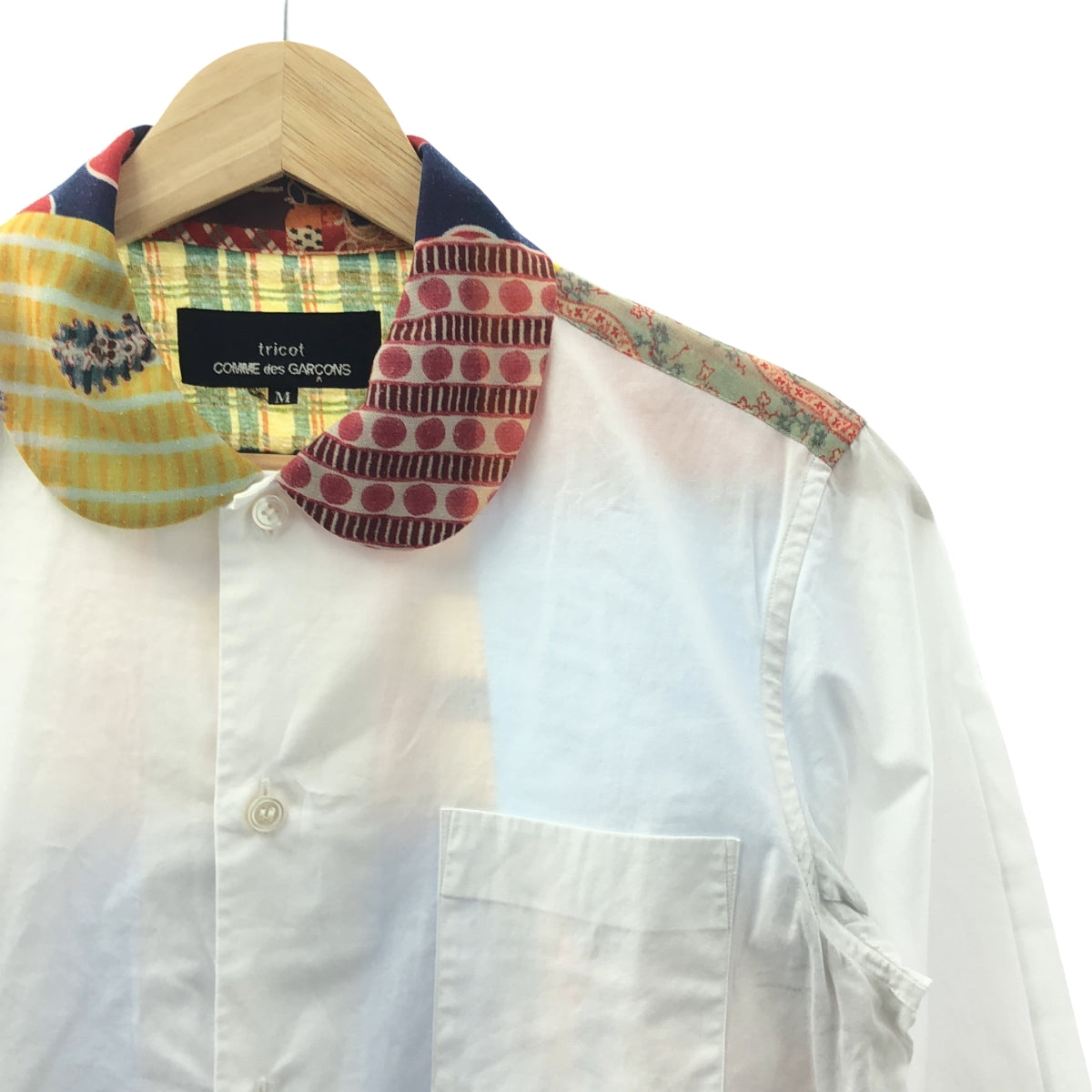 tricot COMME des GARCONS / トリココムデギャルソン | 2019SS | 異素材 切替 丸襟 パッチワーク シャツ ブラウス | M | レディース