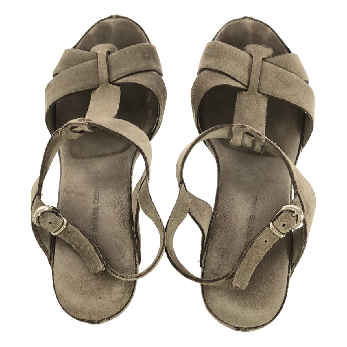 ROBERTO DEL CARLO / ロベルトデルカルロ | スエードレザー Tストラップ ウェッジソールサンダル | 36 | グレー | レディース