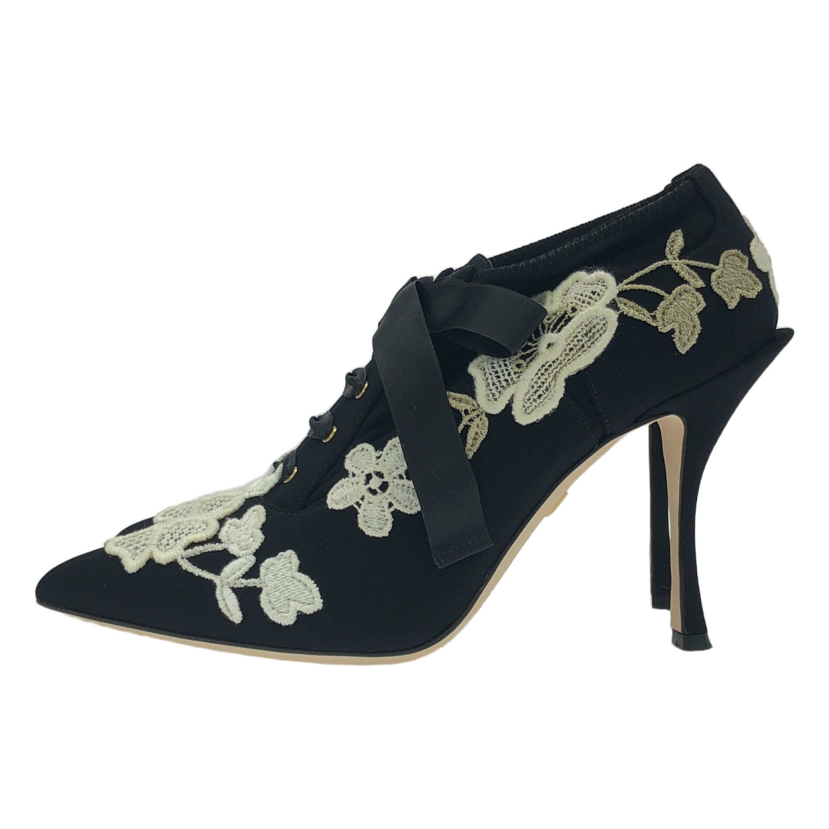 DOLCE & GABBANA | Embroidered Ribbon Lace-up Pointed Toe Pumps | Size 37 | Women's