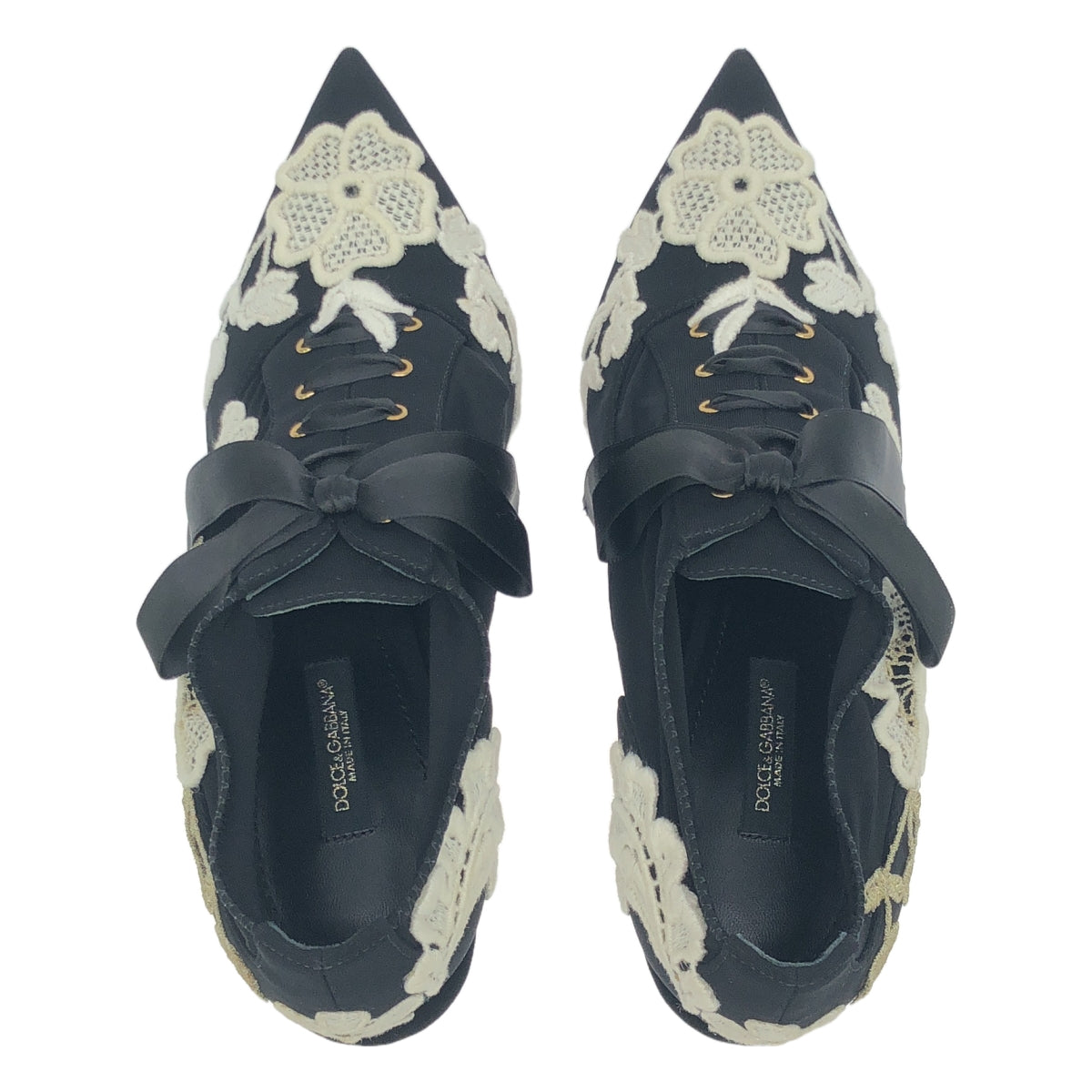 DOLCE & GABBANA | Embroidered Ribbon Lace-up Pointed Toe Pumps | Size 37 | Women's