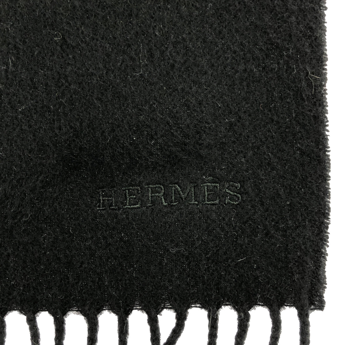 HERMES / エルメス | cashmere 100% / カシミヤ フリンジ 大判 ストール マフラー / ユニセックス | ブラック | メンズ