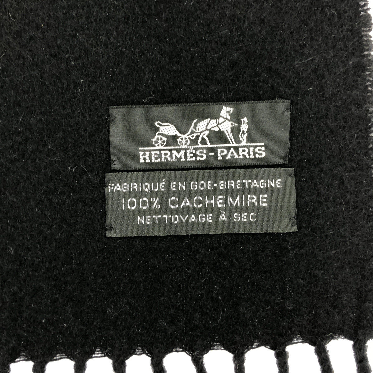 HERMES / エルメス | cashmere 100% / カシミヤ フリンジ 大判 ストール マフラー / ユニセックス | ブラック | メンズ