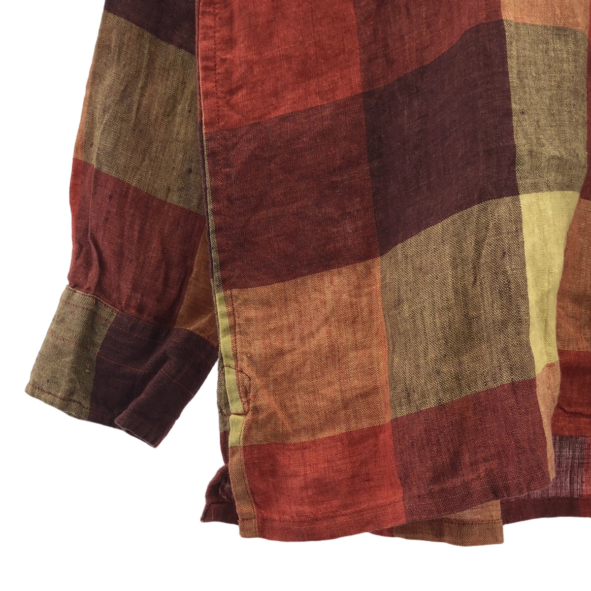 MOJITO | Linen Check Open Collar Shirt | L | Men's