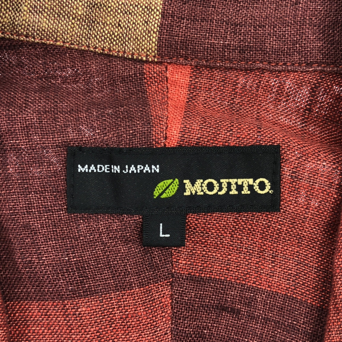 MOJITO | Linen Check Open Collar Shirt | L | Men's