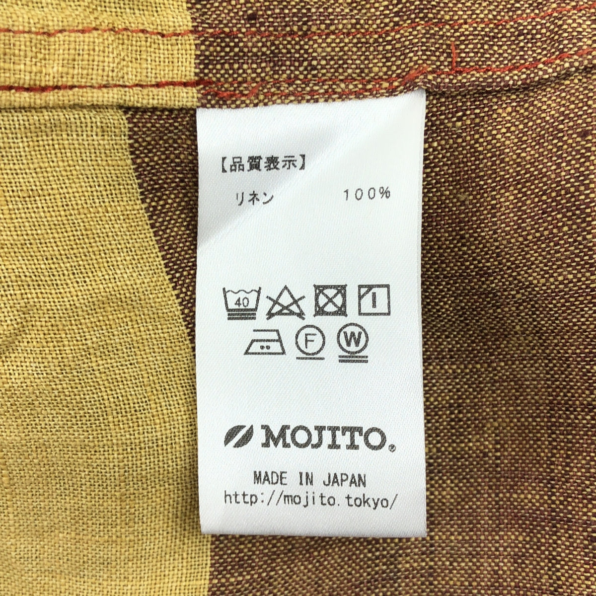 MOJITO | Linen Check Open Collar Shirt | L | Men's