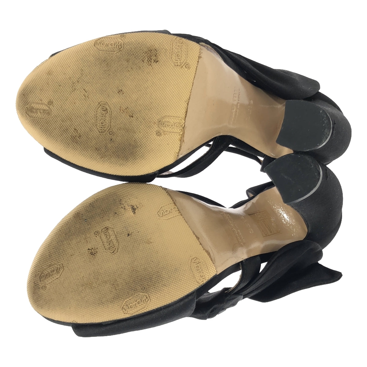 【美品】 miu miu / ミュウミュウ | サテン オープントゥ アンクルストラップ ヒールパンプス | 36 1/2 | ブラック | レディース