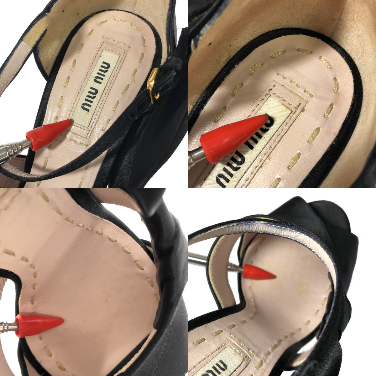 【美品】 miu miu / ミュウミュウ | サテン オープントゥ アンクルストラップ ヒールパンプス | 36 1/2 | ブラック | レディース