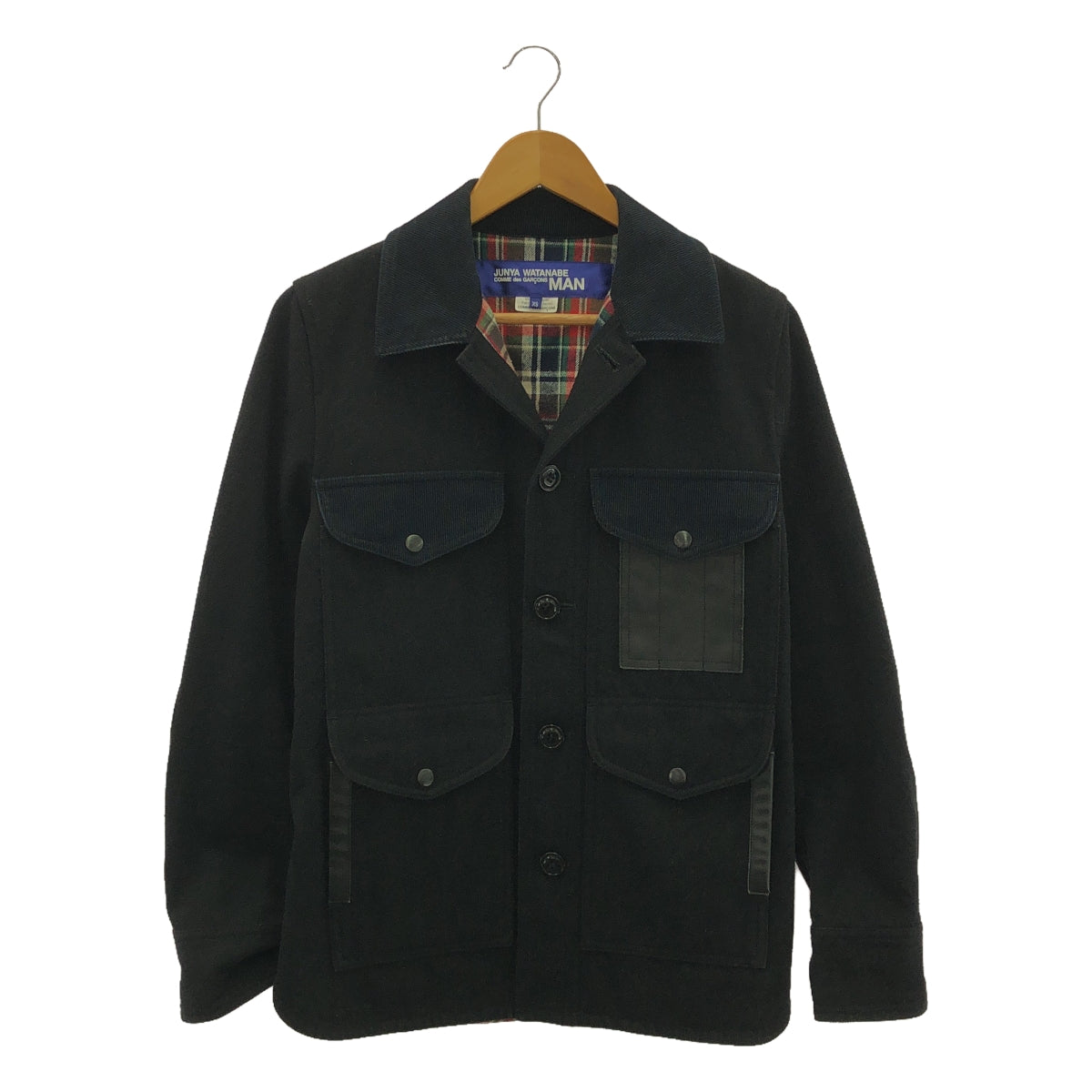 JUNYAWATANABE COMMEdesGARCONS MAN / ジュンヤワタナベマン | 2011AW | レザー&コーデュロイ切替 ウール カバーオール | XS | ブラック | メンズ