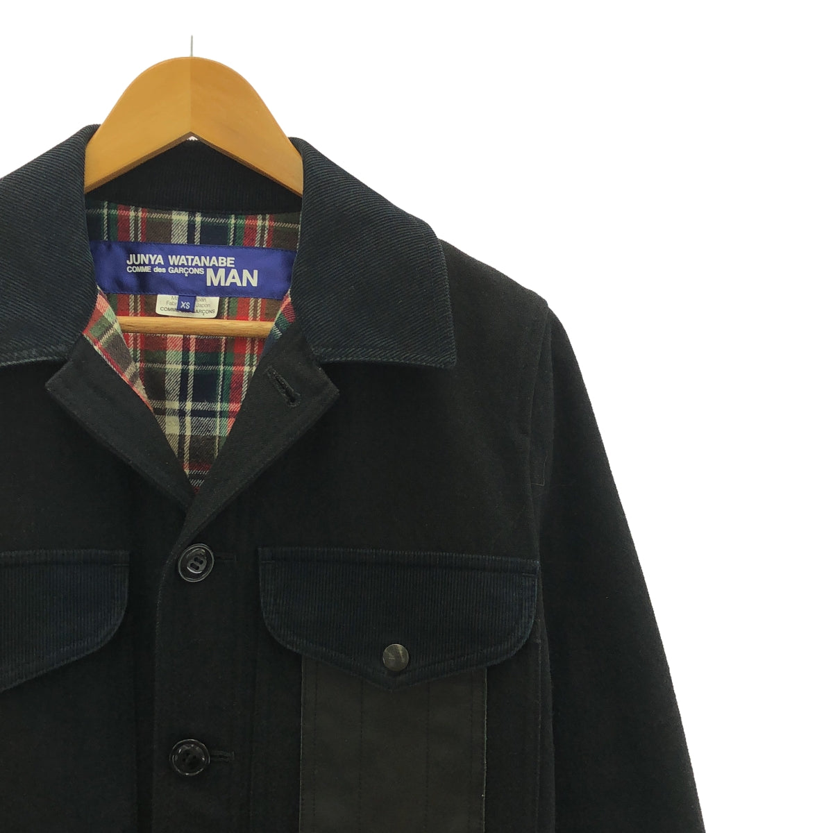 JUNYAWATANABE COMMEdesGARCONS MAN / ジュンヤワタナベマン | 2011AW | レザー&コーデュロイ切替 ウール カバーオール | XS | ブラック | メンズ