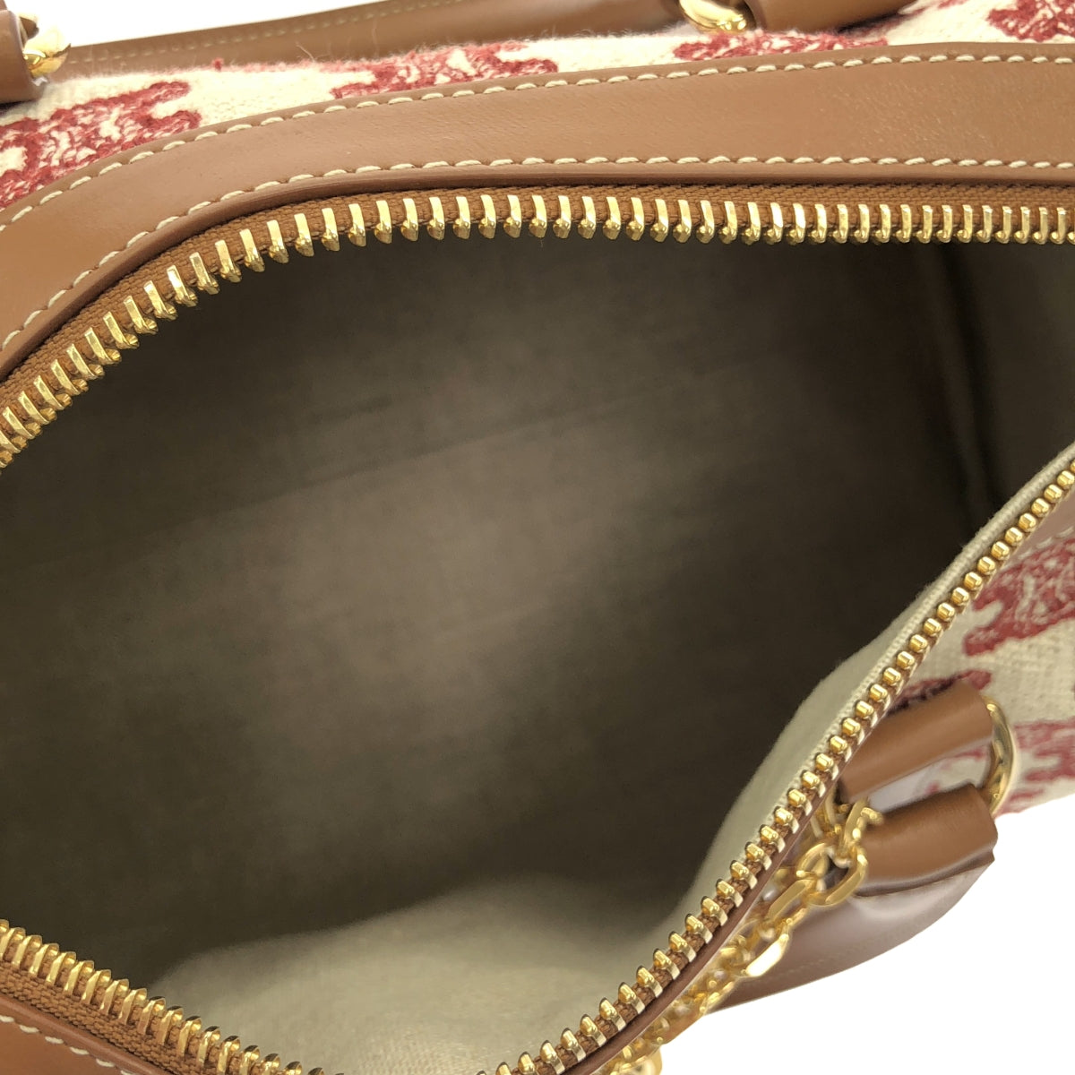 【美品】  CELINE / セリーヌ | トリオンフ カーフレザー キャンバス スモール 2Way ショルダー ボストンバッグ | ブラウン / レッド | レディース