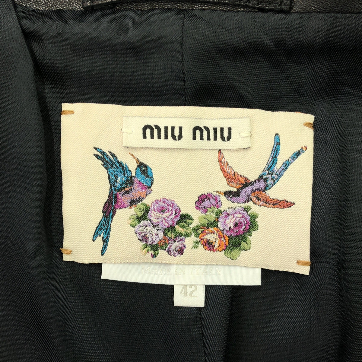 【美品】 miu miu / ミュウミュウ | Leather jacket / ラムレザー ベルテッド ダブルライダース ジャケット | 42 | ブラック | レディース