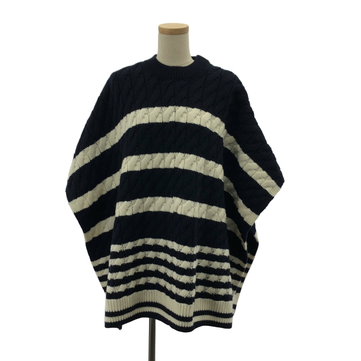 MAISON KITSUNE / 메종 여우 | 캐시미어 혼합 테두리 로고 판초 케이프 니트 | S | 여성